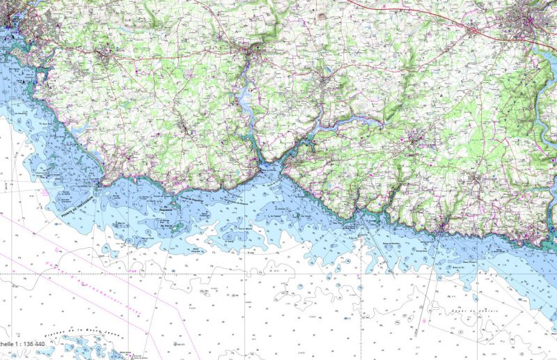 Carte marine, croisiere cotiere en Bretagne sud