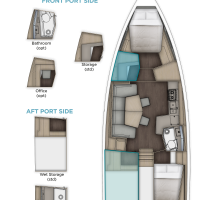 Layouts amenagements du Dufour 39 en version 2 cabines. Espace avant et arrière peuvent être définis selon vos envies